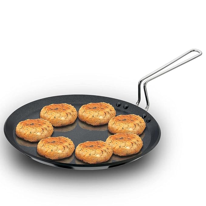 Nonstick Flat Tava Stainless Steel Handle,Tawa with Rim, Pancake Pan Flat Pan Black