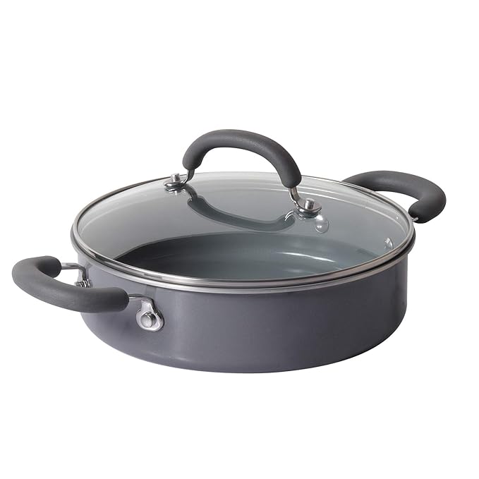 Healthy Ceramic Coated Sauteuse with Glass Lid Cookware 24 cm Grey
