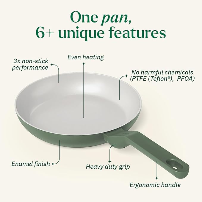 Ceramic Non-stick Egg Pan 20 cm, Glass Lid, Matching Handle,, Green