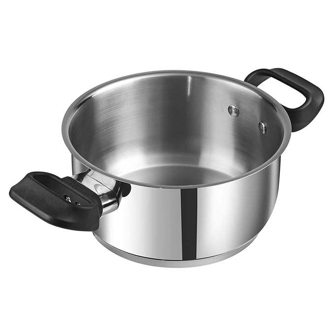 Stainless Steel Deluxe Saucepot With Glass Lid - 4 L, 22 cm, Biryani Pot, Riveted Sturdy Handles