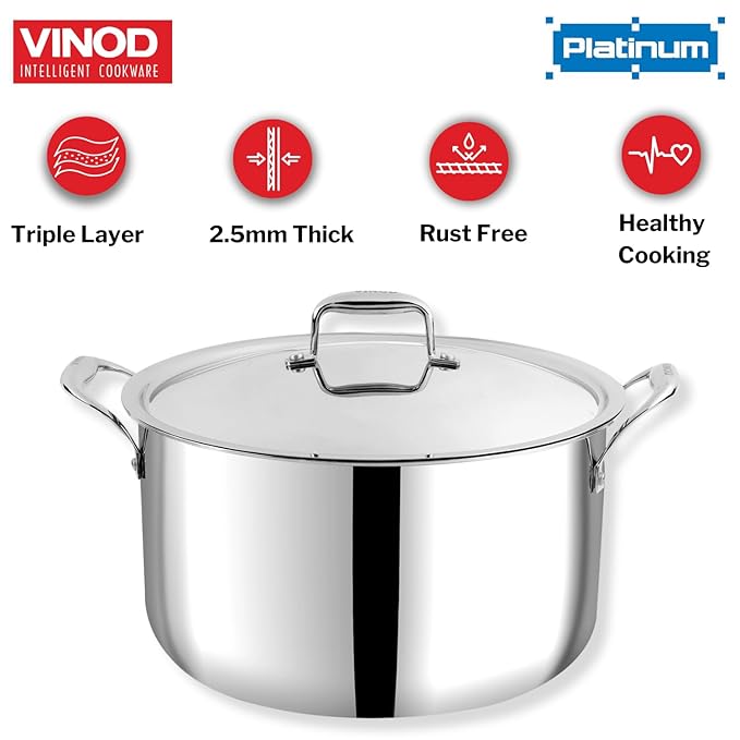 Triply Stainless Steel Biryani Pot with Lid - 11 L, 30 cm, Heavy Bottom, Riveted Handle, Cooking Pot