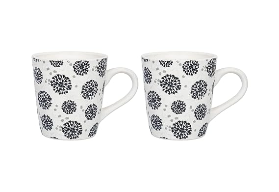 Decal Stoneware Coffee Mugs, 320 ml, Floral Cracker, Set of 2, Dishwasher Safe