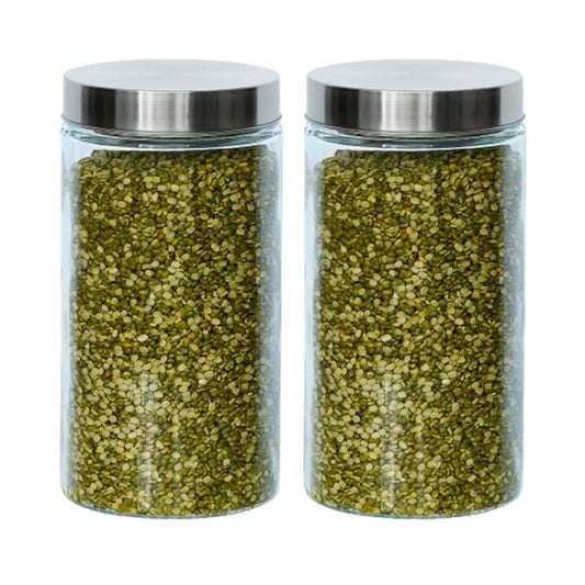 Kitchen Storage Jars Borosilicate Glass With Steel Lid Air Tight Kitchen Jar and Container, 1600 ml - Pack of 2
