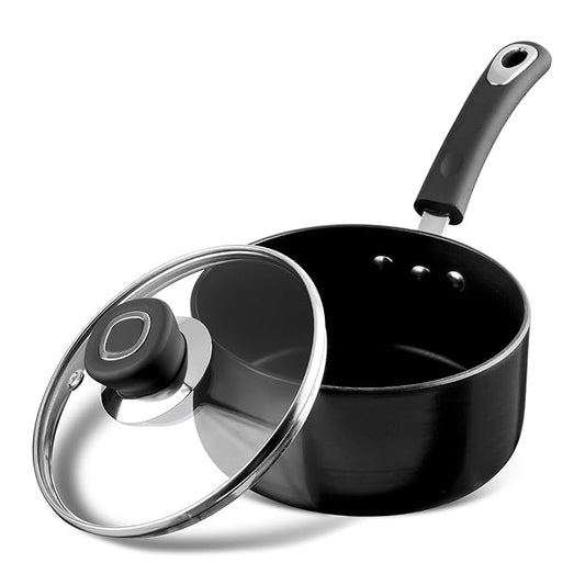 Hard Anodised Non Stick Saucepan with Lid - 1.7 L, 16 cm, 3.25 mm Thick, 5X Long Lasting
