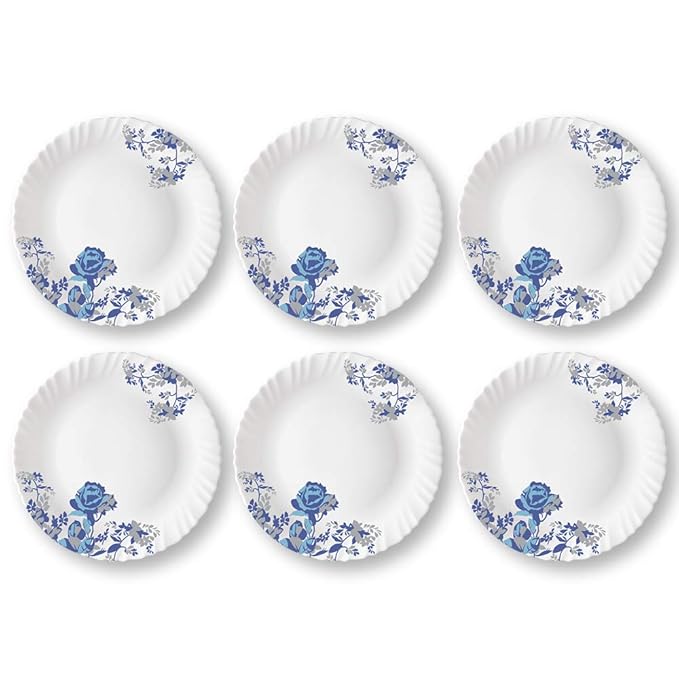 Opalware Blue Cascade Full Plate, White, 11 inch, Set of 6