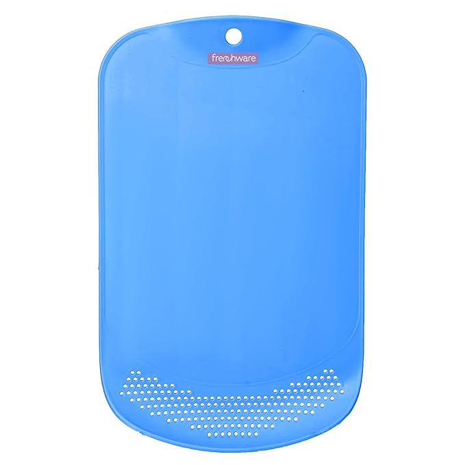 Plastic Cutting-chopping Board With Drainer 1 Unit, Premium-grade Plastic, Blue Colour
