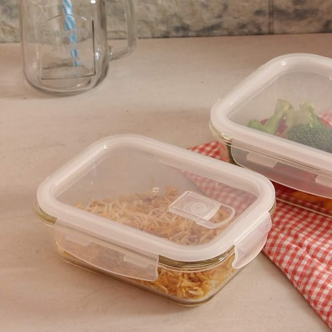 Borosilicate Glass Containers for Kitchen, Storage Box for Kitchen With Air Vent Lid, Set of 3, 400 ml