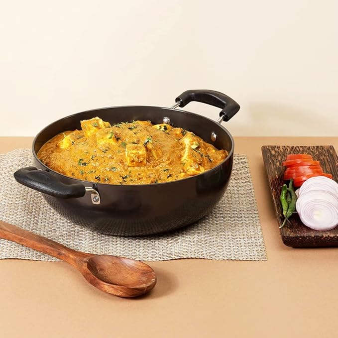 Plus Hard Anodised Deep Kadhai with Lid - 3.1 L, 24 cm, 3.25 mm Thick, Natural Stick Free Kadai