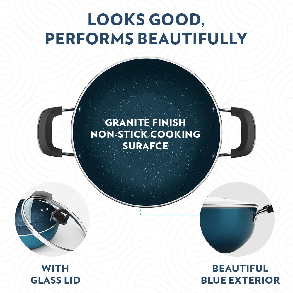 Non-stick Aluminum Kadhai With Lid 22 cm, 5 Layer Nonstick Coating