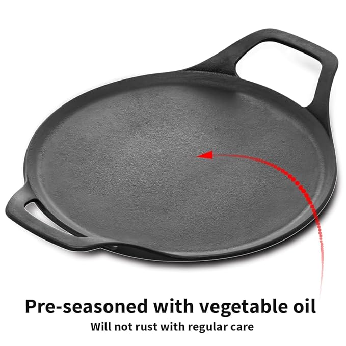 27 cm Cast Iron Dosa Tava, Pre-seasoned Flat Tawa for Roti Black