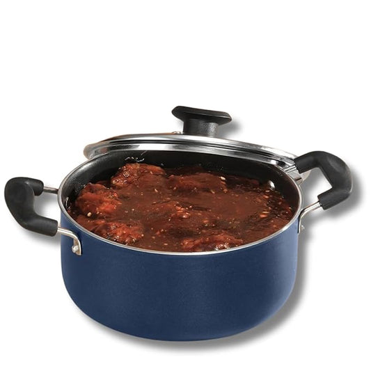 Aluminium Non Stick Saucepot with Glass Lid - 3.1 L, 20 cm, 3 mm Extra Thick, 3 Layer Coating