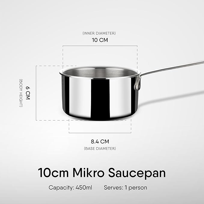 Triply Stainless Steel Mikro Saucepan, Mini Milk Pan, 1 Cup Tea/ Coffee Pan, 450 ml, 10 cm