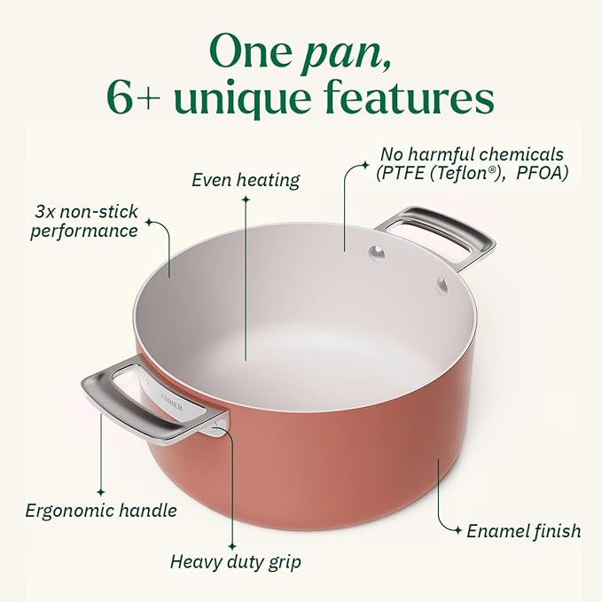 Ceramic Non Stick Dutch Oven 24 cm, Metallic Lid, Stainless Steel Handles, Non Toxic Biryani Pot