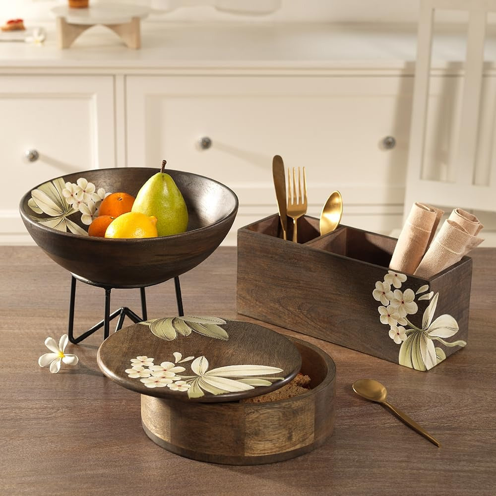 Wood Round Roti Box Casserole with Wooden Lid BPA Free Food Grade Kitchen Organizer