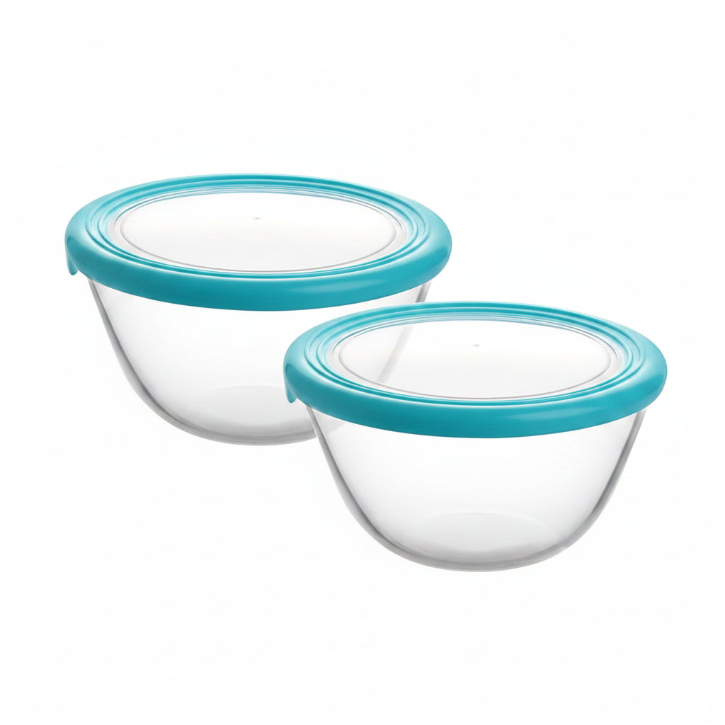 Toughened Glass Mixing Bowl Set Premium Lid Set of 2 (500 ml)
