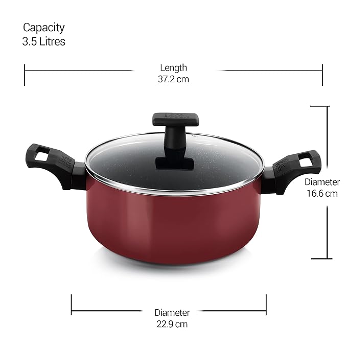 Induction Biryani Pot with Glass Lid 22 cm, 3.5 L, Burgundy
