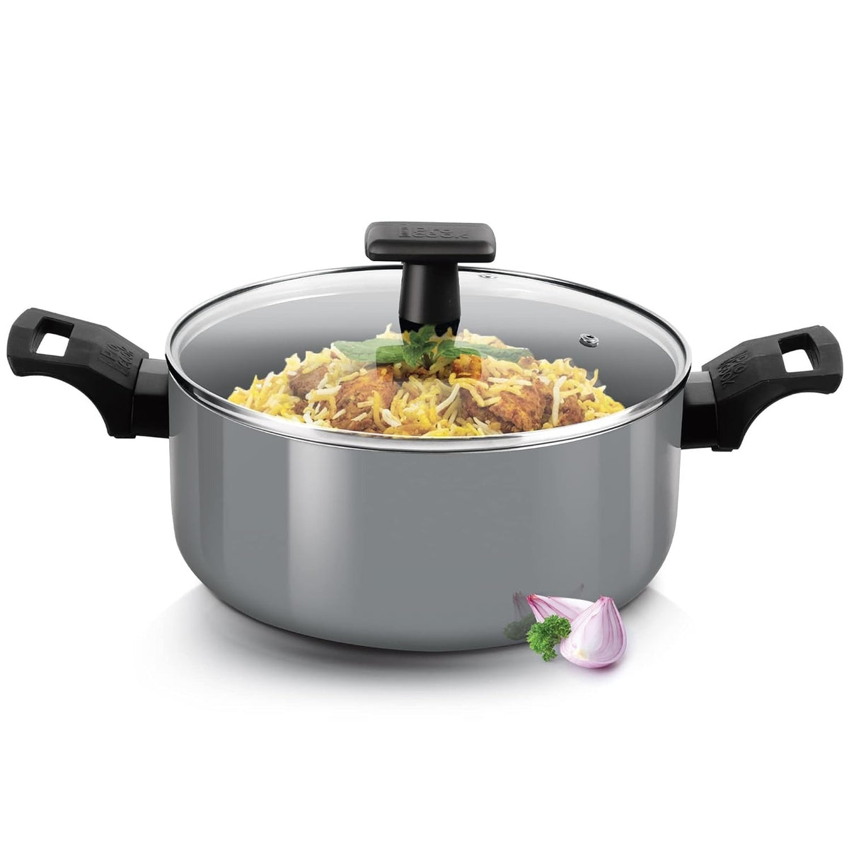 Non-Stick Aluminium Biryani Pot with Glass Lid Induction 26cm 5.5Ltr