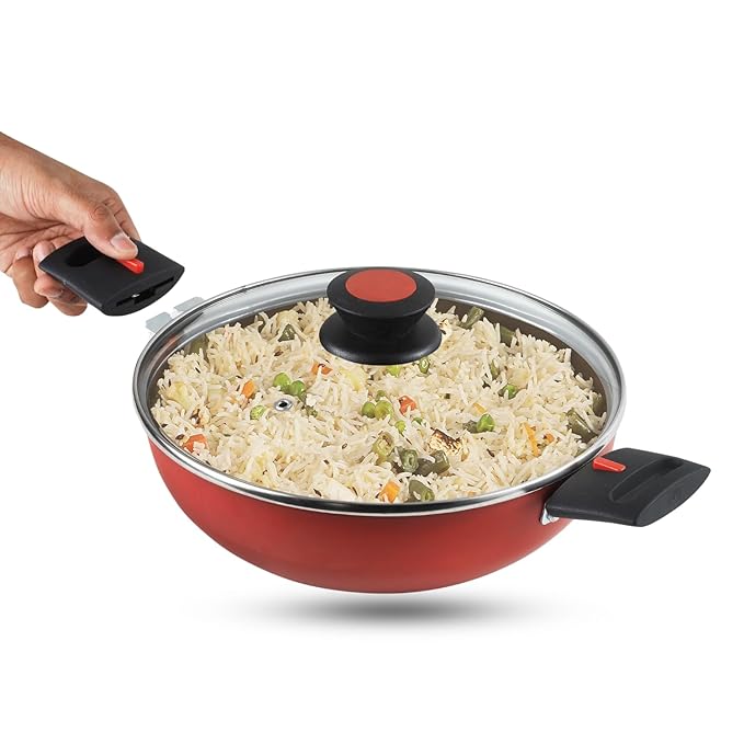 Popular Aluminium Non Stick Kadai With Detachable, Removeable Handles - 2.5 L, 24 cm, 3 mm Thick
