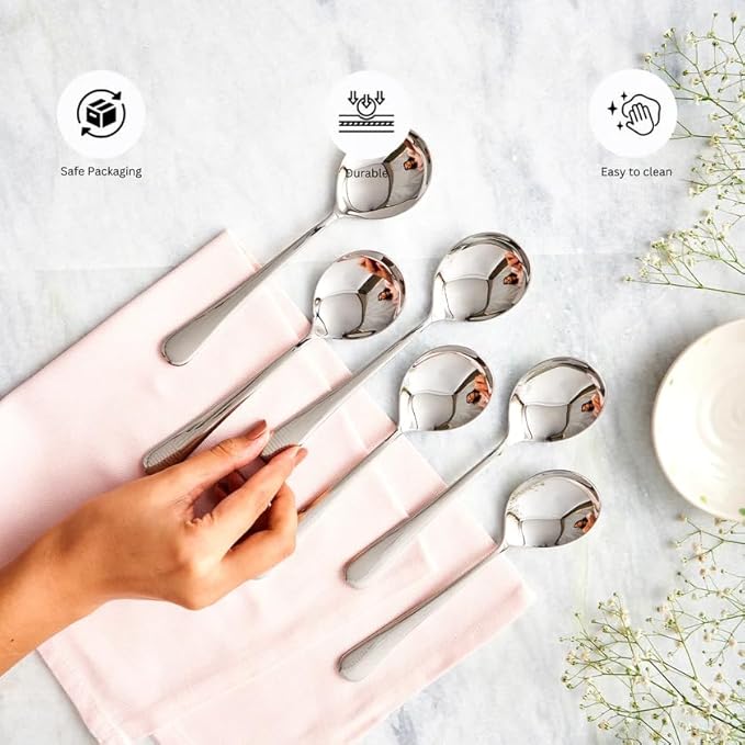 Stainless Steel Decoline Soup Spoon Set of 6, Dishwasher Safe, Modern Elegance, Serveware & Tableware