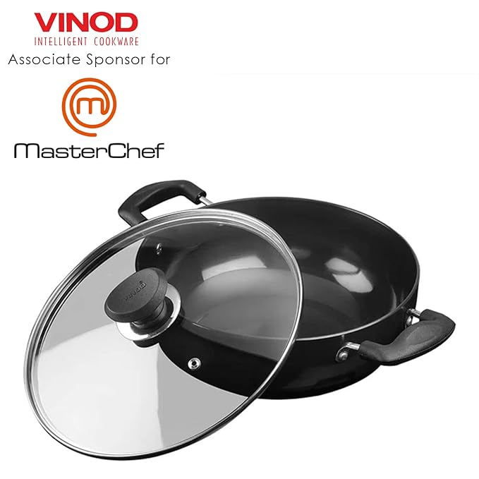 Hard Anodised Non Stick Deep Kadhai with Glass Lid - 3.1 L, 24 cm, 3.25 mm Thickness, kadai for Cooking