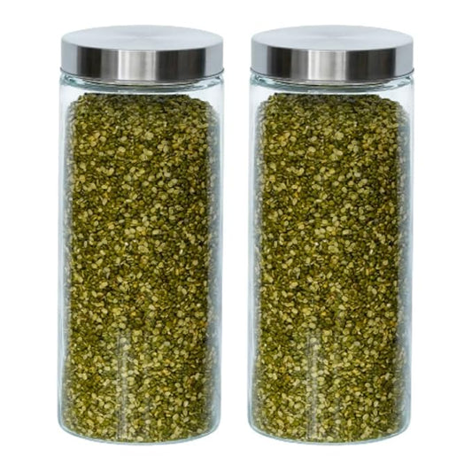 Kitchen Storage Jars Borosilicate Glass With Steel Lid Air Tight Kitchen Jar and Container, 2200 ml - Pack of 2