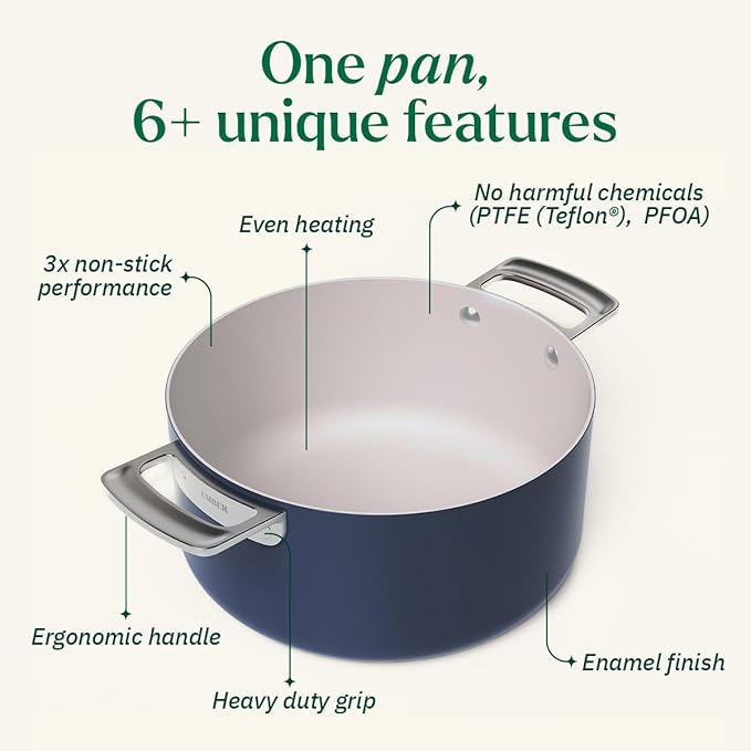 Ember Cookware Arcilla Ceramic Non Stick Dutch Oven 24cm | Metallic Lid | Stainless Steel Handles | Non Toxic Biryani Po