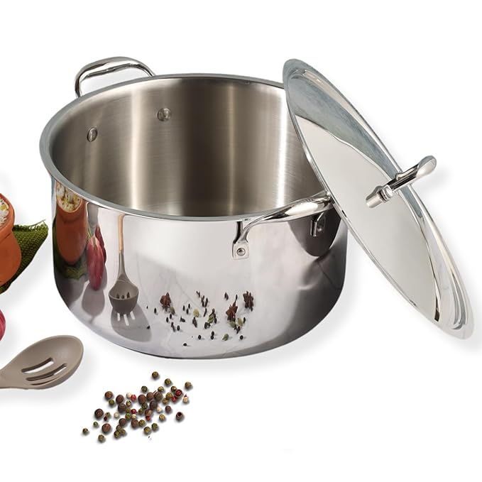 Triply Stainless Steel Biryani Pot with Lid - 11 L, 30 cm, Heavy Bottom, Riveted Handle, Cooking Pot