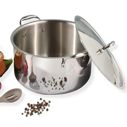 Triply Stainless Steel Biryani Pot with Lid - 11 L, 30 cm, Heavy Bottom, Riveted Handle, Cooking Pot