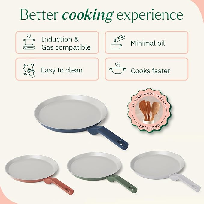 Ceramic Non Stick Dosa Tawa 28 cm, Matching Handle,, Blue