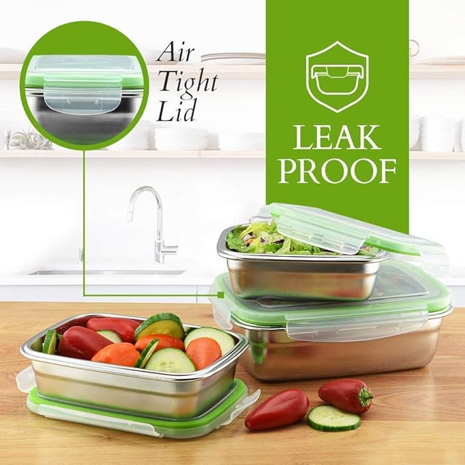 Lunch Box High Steel Rectangle Heavy Duty Airtight Leakproof Unbreakable Storage Container With Lock Lid