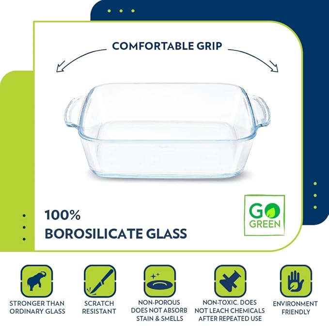 Glass Baking Dish, 1.6 L, Transparent, 1 Piece Square Dish With Handle