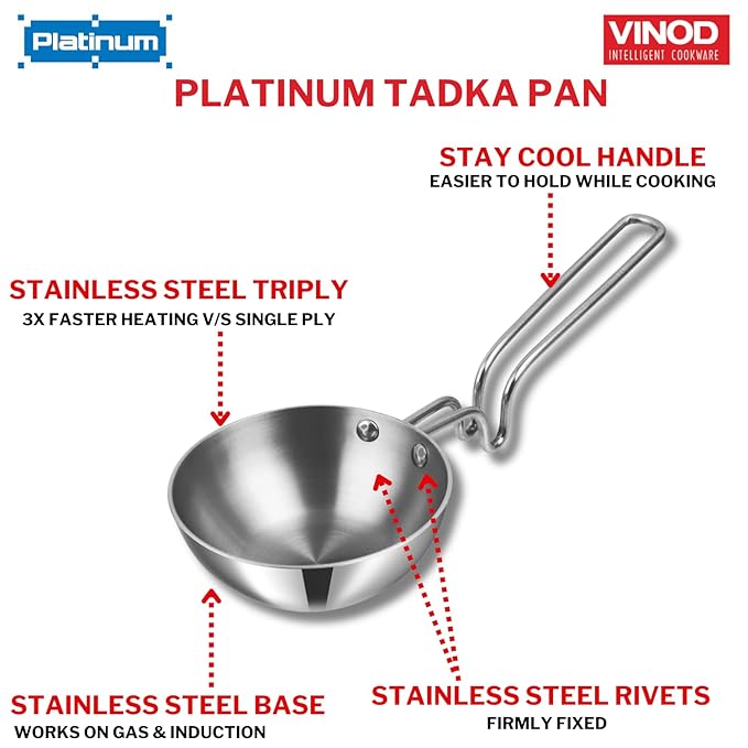 Triply Stainless Steel Tadka Pan Large - 300 ml, 11 cm, Balance Design Handle