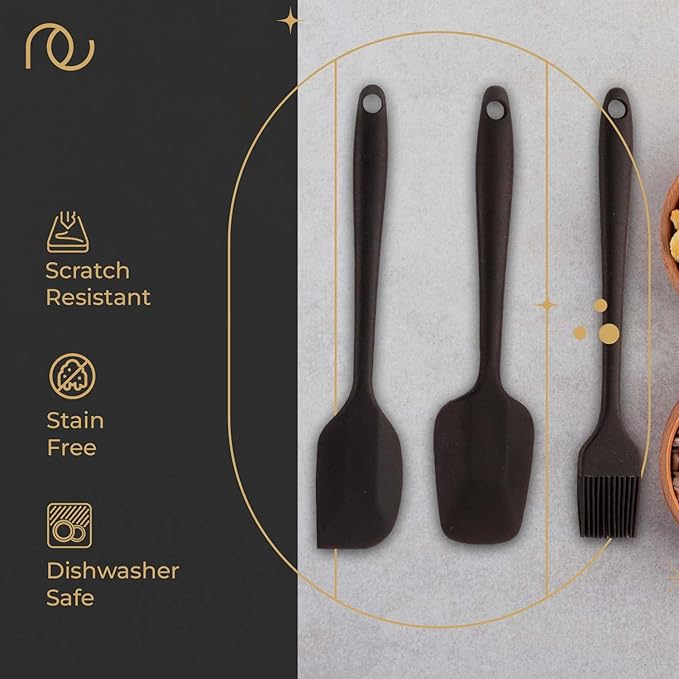 Silicone Spatula for Kitchen, Set of 3, Black