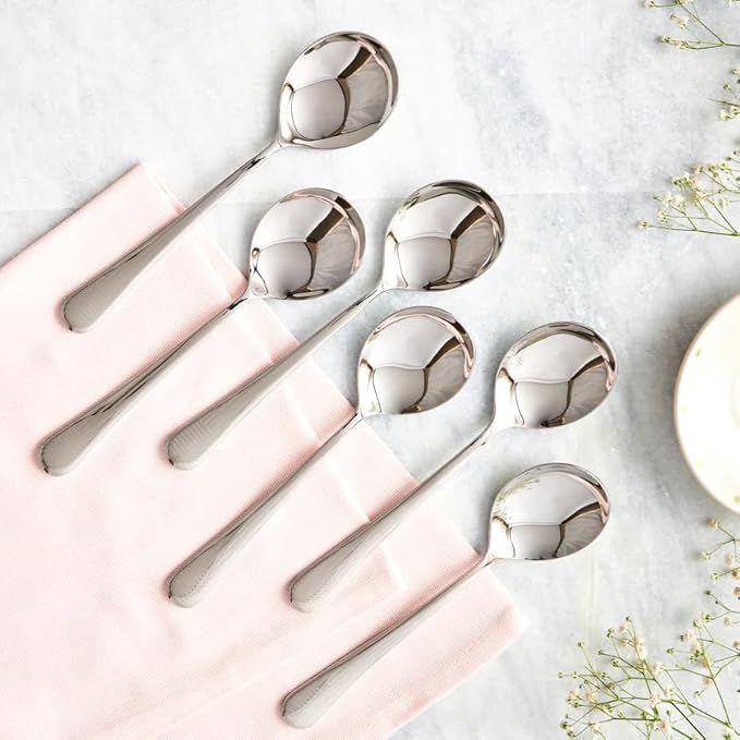 Stainless Steel Decoline Soup Spoon Set of 6, Dishwasher Safe, Modern Elegance, Serveware & Tableware