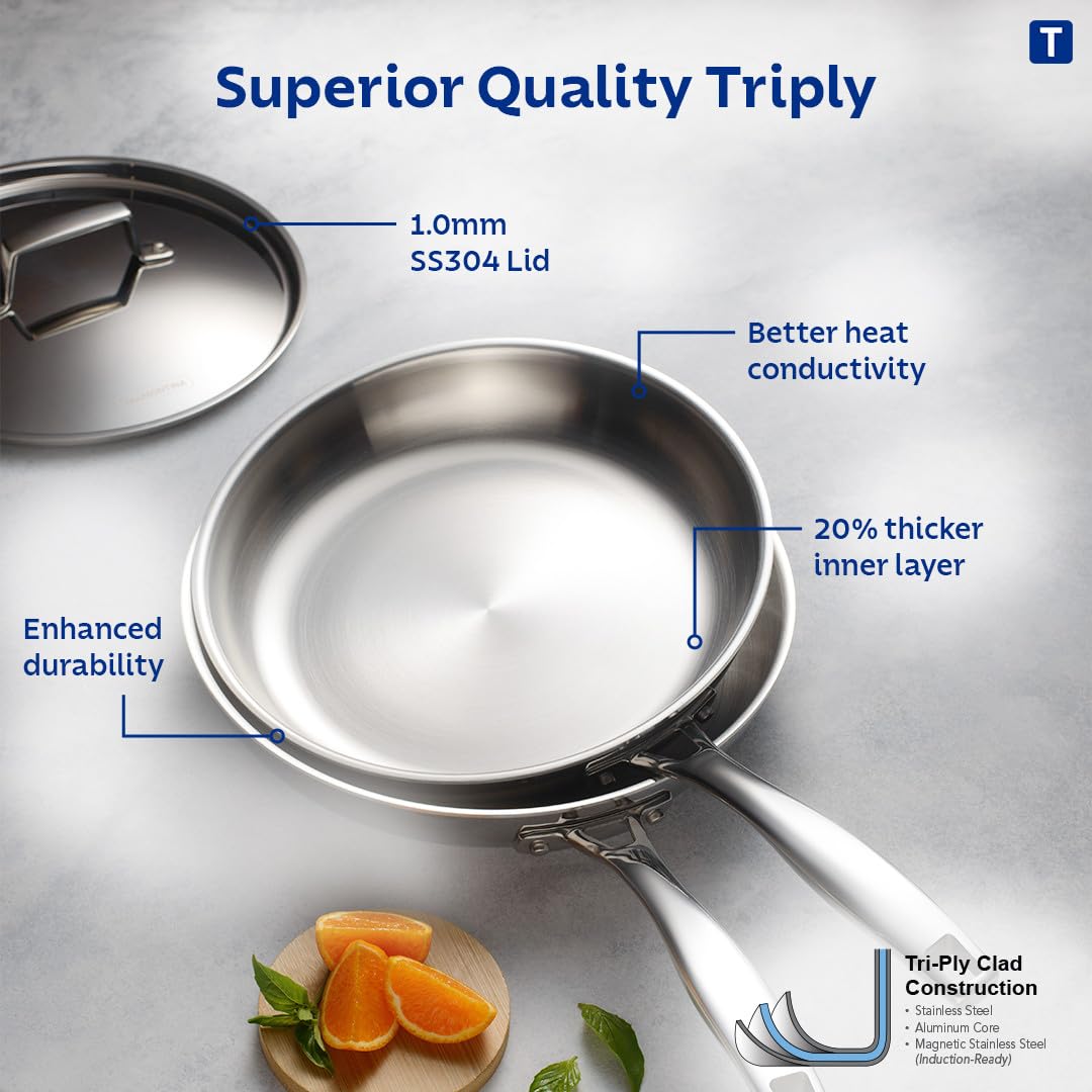 Triply 20 cm Fry Pan with SS 304 Lid