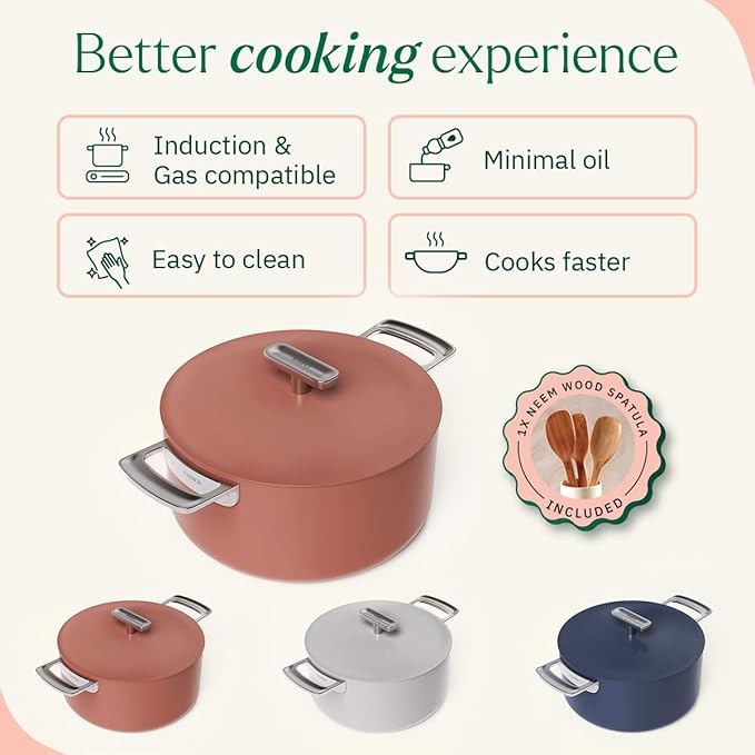 Ceramic Non Stick Dutch Oven 24 cm, Metallic Lid, Stainless Steel Handles, Non Toxic Biryani Pot