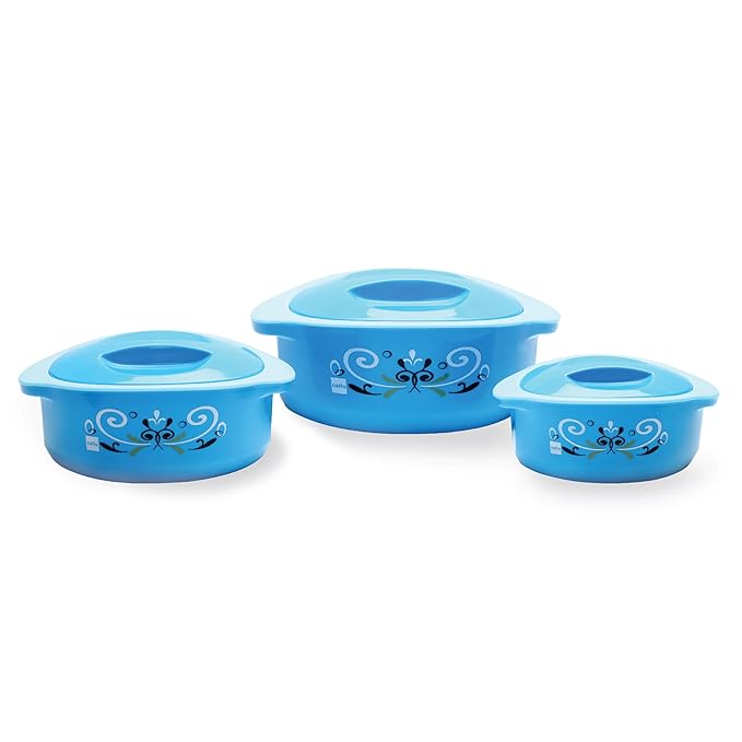Hot Serve Insulated Inner Steel Casserole Set of 3, Blue, Hot Box for Kitchen