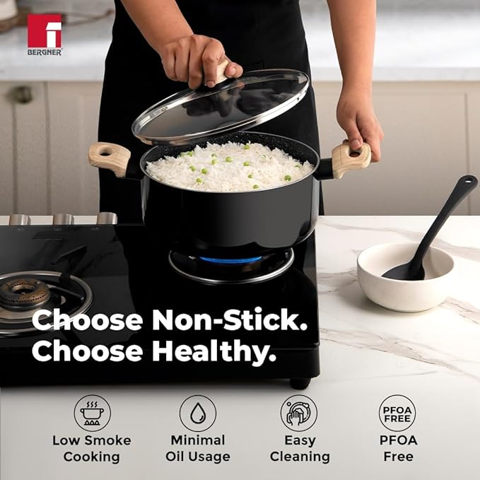 Plus Aura 5-layer Non-stick 24 cm Casserole With Glass Lid, 5 L Capacity