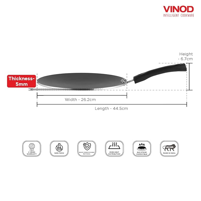Aluminium Non Stick Concave Tawa - 24 cm, Roti/Chapati/Paratha/Dosa Tawa, 4 mm Thick, Bakelite Handle