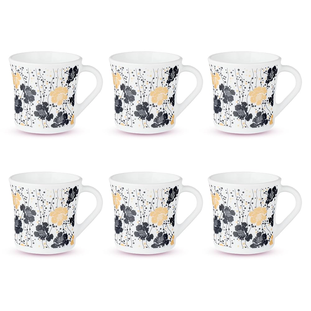 Dreamer Opalware Mug, Set of 6 Tea/coffee Mugs, 160 ml Each - Design 2