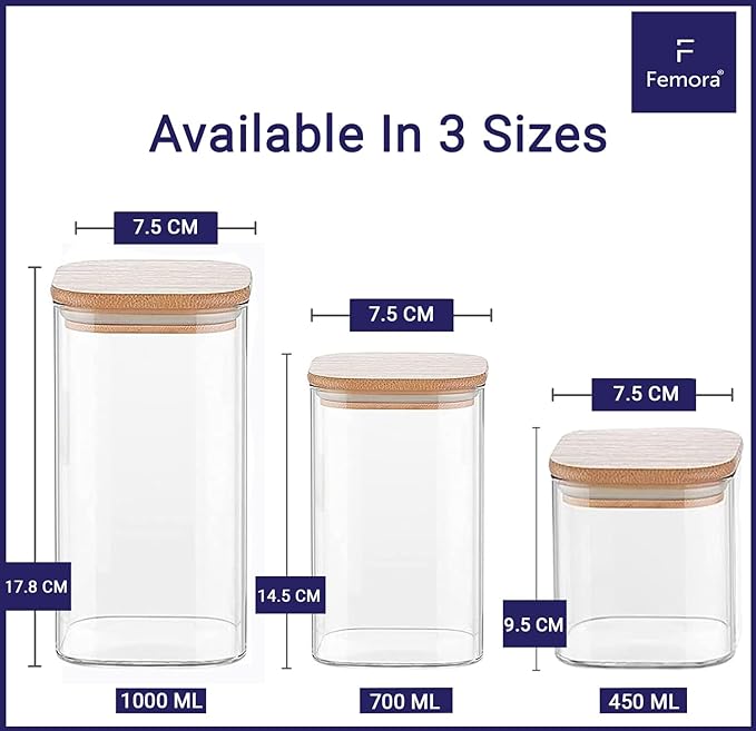 Kitchen Storage Jars Borosilicate Glass Jar With Wooden Lid Air Tight Jar, 1000 ml, Pack of 1