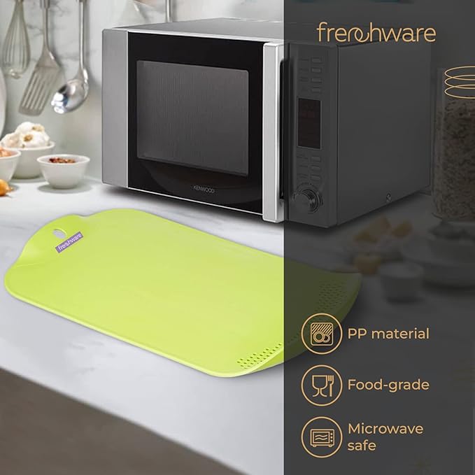 Plastic Cutting/ Chopping Board With Drainer, 1 Unit, Premium-grade Plastic, Green Colour