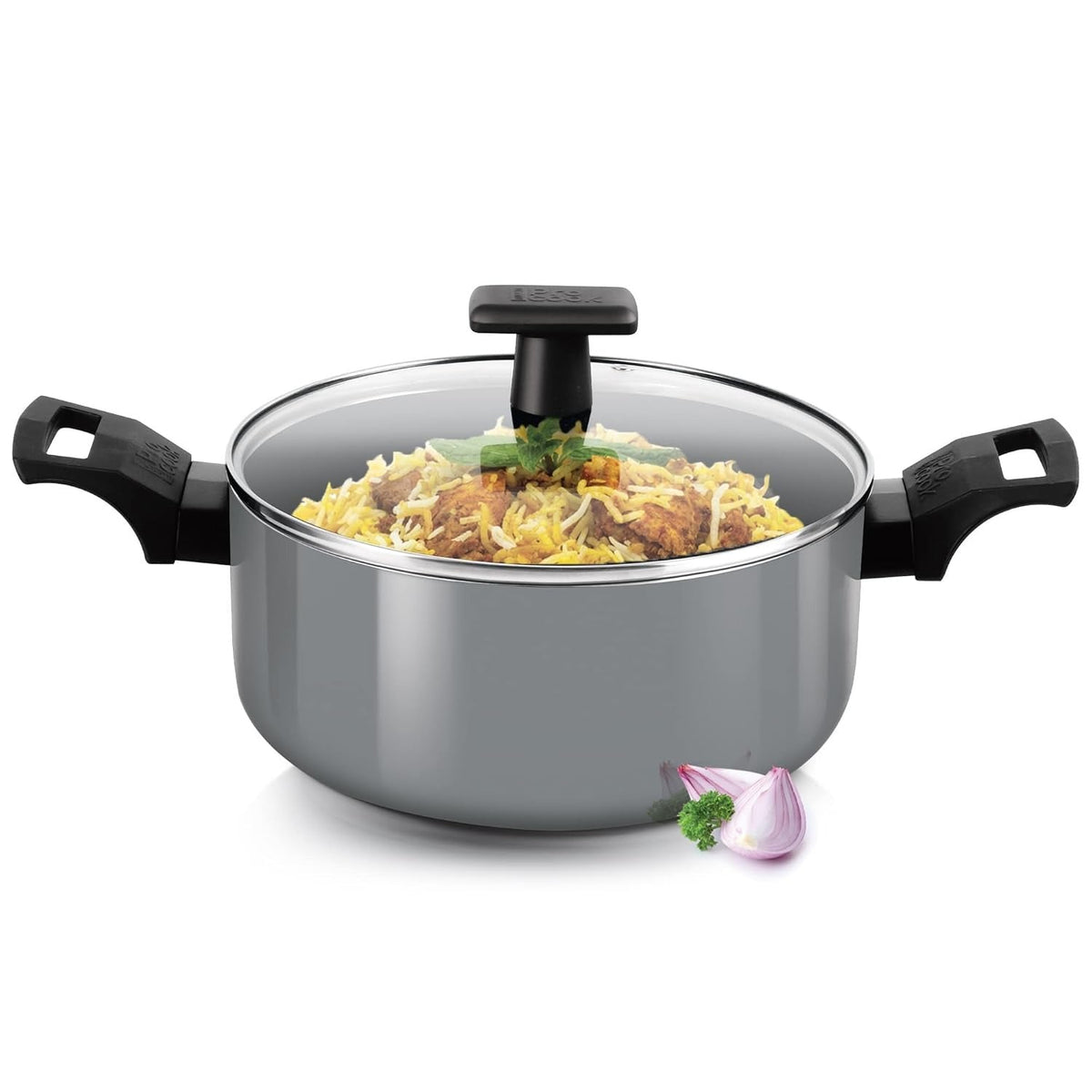Non-Stick Aluminium Biryani Pot with Glass Lid Induction 24cm 4.5Ltr