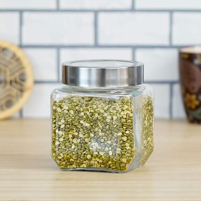 Kitchen Storage Jars Borosilicate Glass With Steel Lid Air Tight Jar, 500 ml, Pack of 1