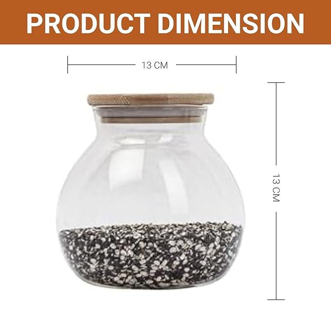 Kitchen Storage Jars Borosilicate Glass With Wooden Lid Air Tight Jar, 1000 ml, Pack of 2