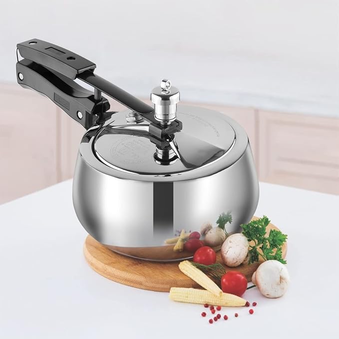 Stainless Steel Inner Lid Pressure Cooker - 1.5 L, Handi Shape, Sandwich Bottom Cooker