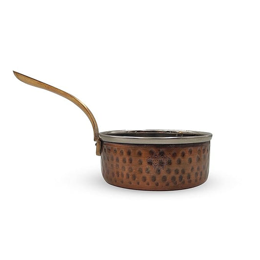 Steel Copper Antique Dark Tone Design Sauce Pan with Brass Handle, 600 ml