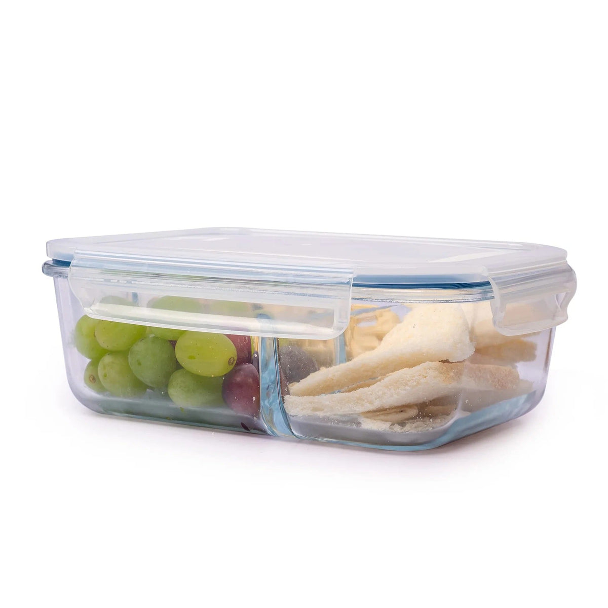 3-Compartment Glass Box, Lockable Lids, Leak-Proof, Spill-Proof, Clear