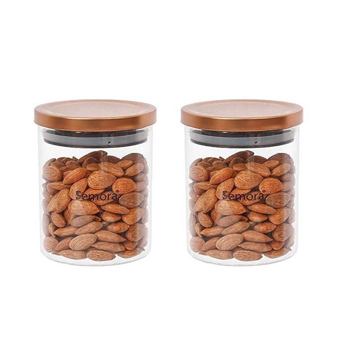 Borosilicate Glass Jar With Golden Metallic Lid, Jars for Kitchen Storage, 600 ml, Set of 2