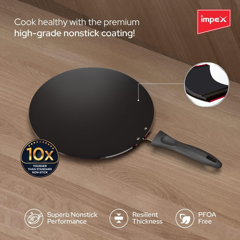 Non-Stick Aluminium Concave Tawa Pan 28 cm Cherry Red